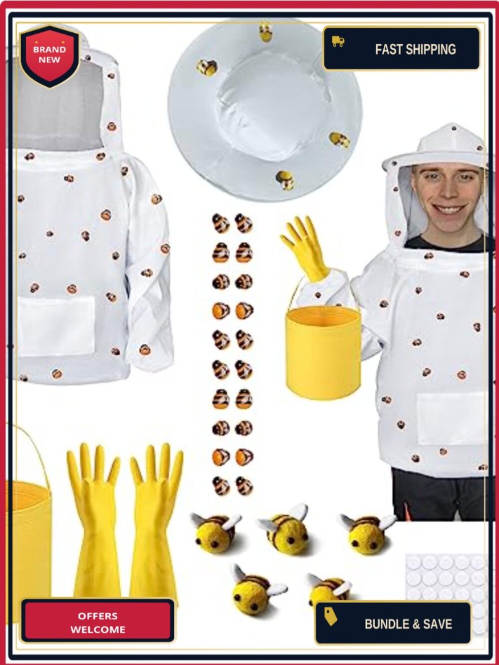 Bee Keeper Costume Set Adult Halloween Suit with Jacket Gloves